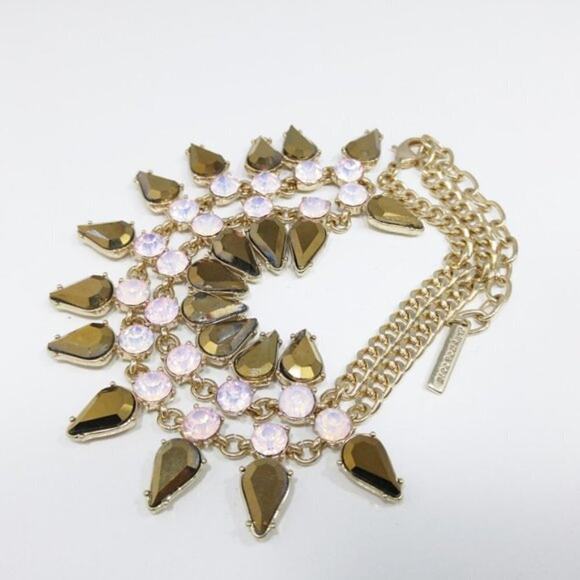 Pink Faux Opal Gold Rhinestone Necklace, Beautiful Bling, Mythologie, 21 Inches - Picture 7 of 8